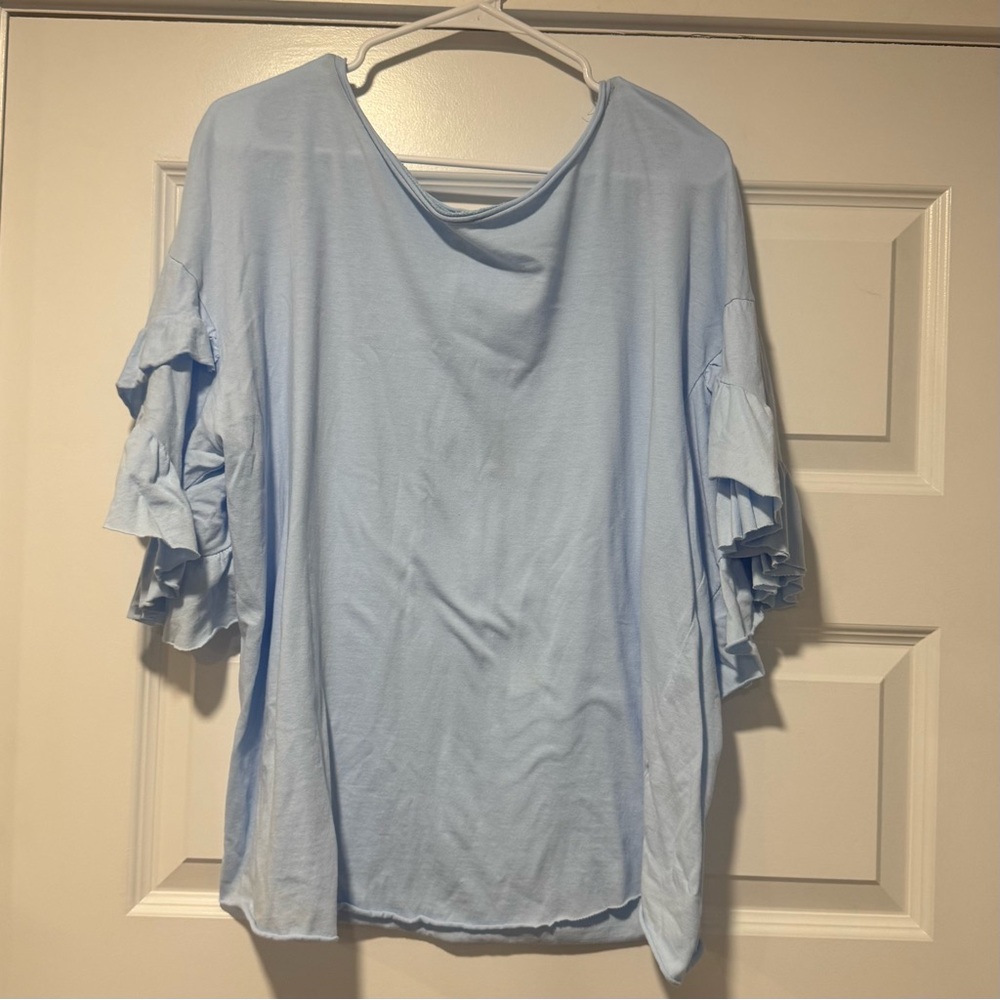 My Beloved Blue Ruffled Blouse Relaxed Fit